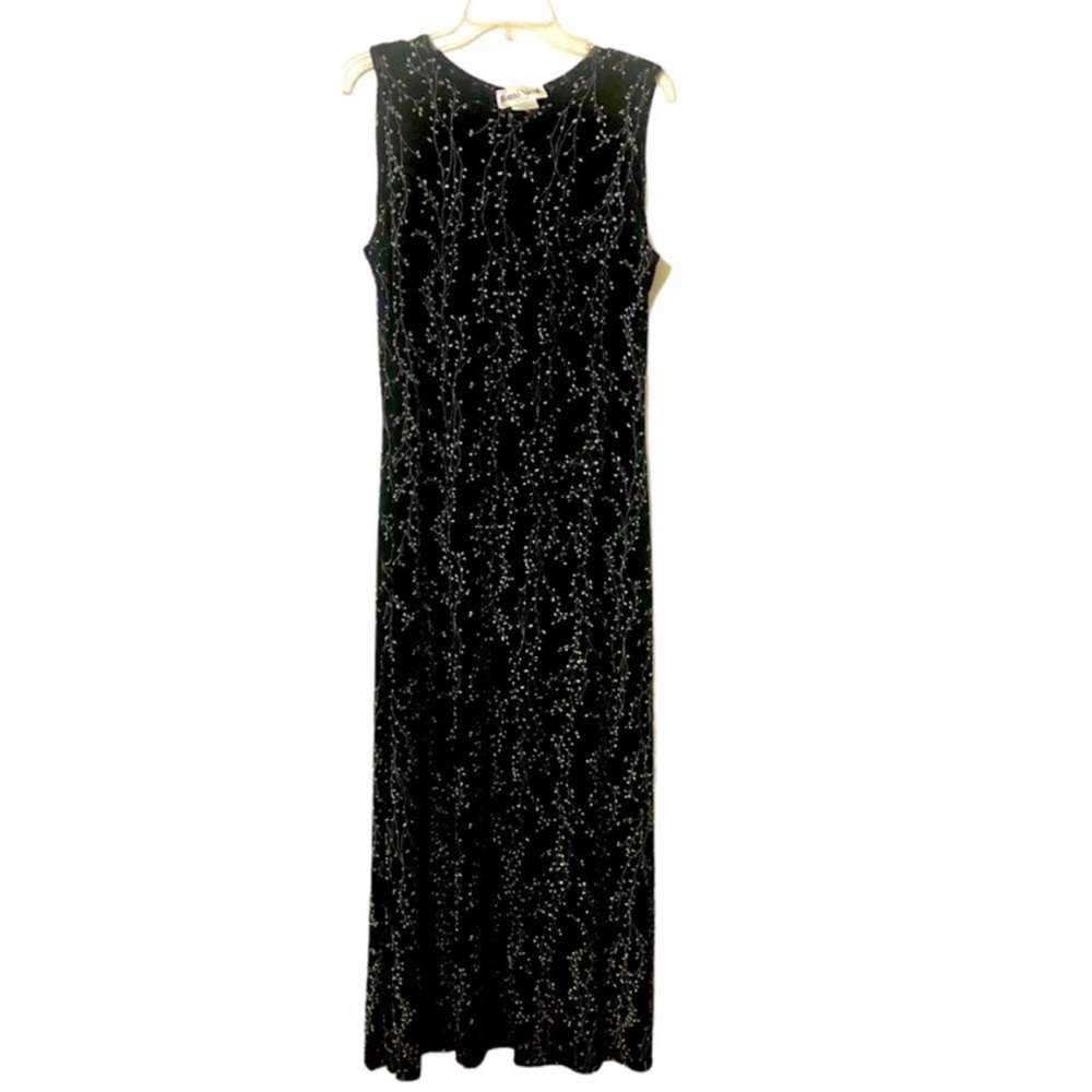 RONNI NICOLE Vintage Style Vine Print BLACK Stretch SHEATH Dress Size 14